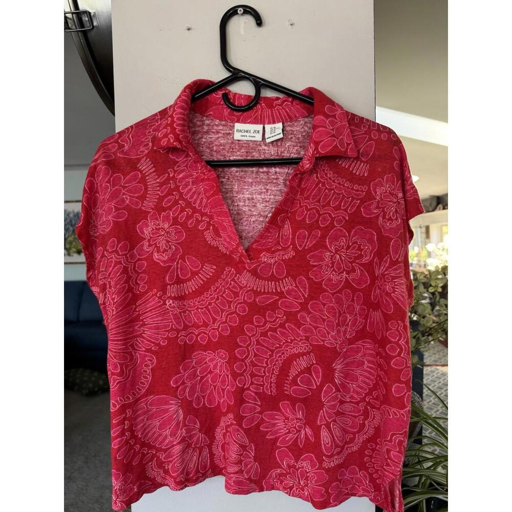 Rachel Zoe 100%‎ linen Xl red with subtle pattern lightweight